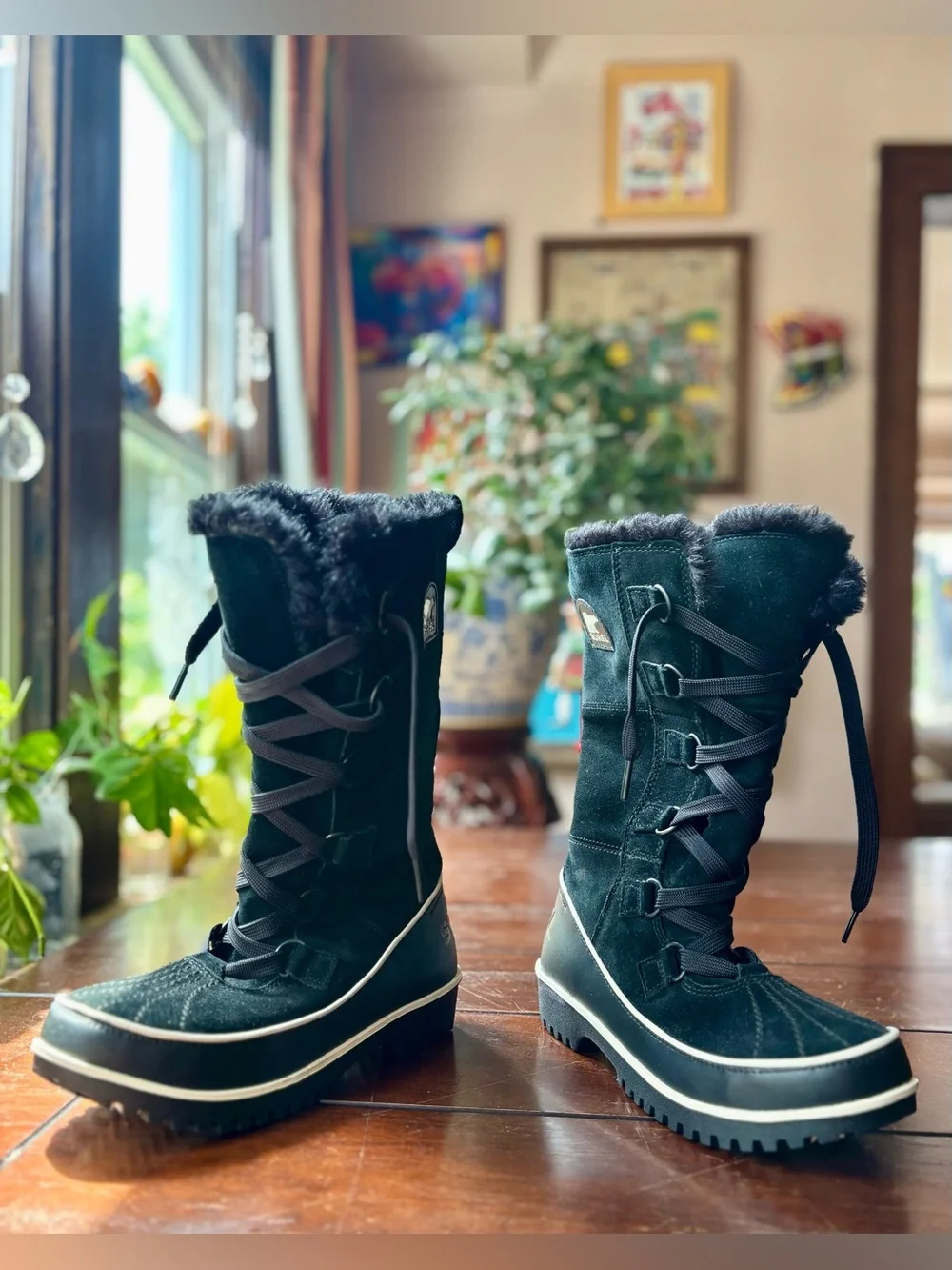 SOREL Tivoli High II Waterproof Black Suede Winter Snow Boots Faux Fur. NWOT!!
